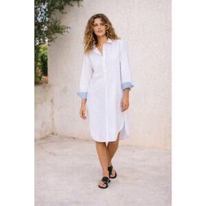 Mer Sea Essential Shirt Dress White Cotton L/XL Coastal Resort Cover-Up